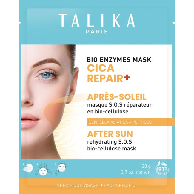 Talika Bio Enzymes Mask CICA REPAIR+ After Sun SOS Repair Mask In Bio-Cellulose Talika Bio Enzymes Mask CICA REPAIR+ After Sun SOS Repair Mask In Bio-Cellulose